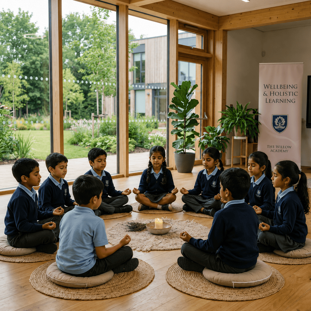 Students practicing yoga and meditation at AUM The Global School